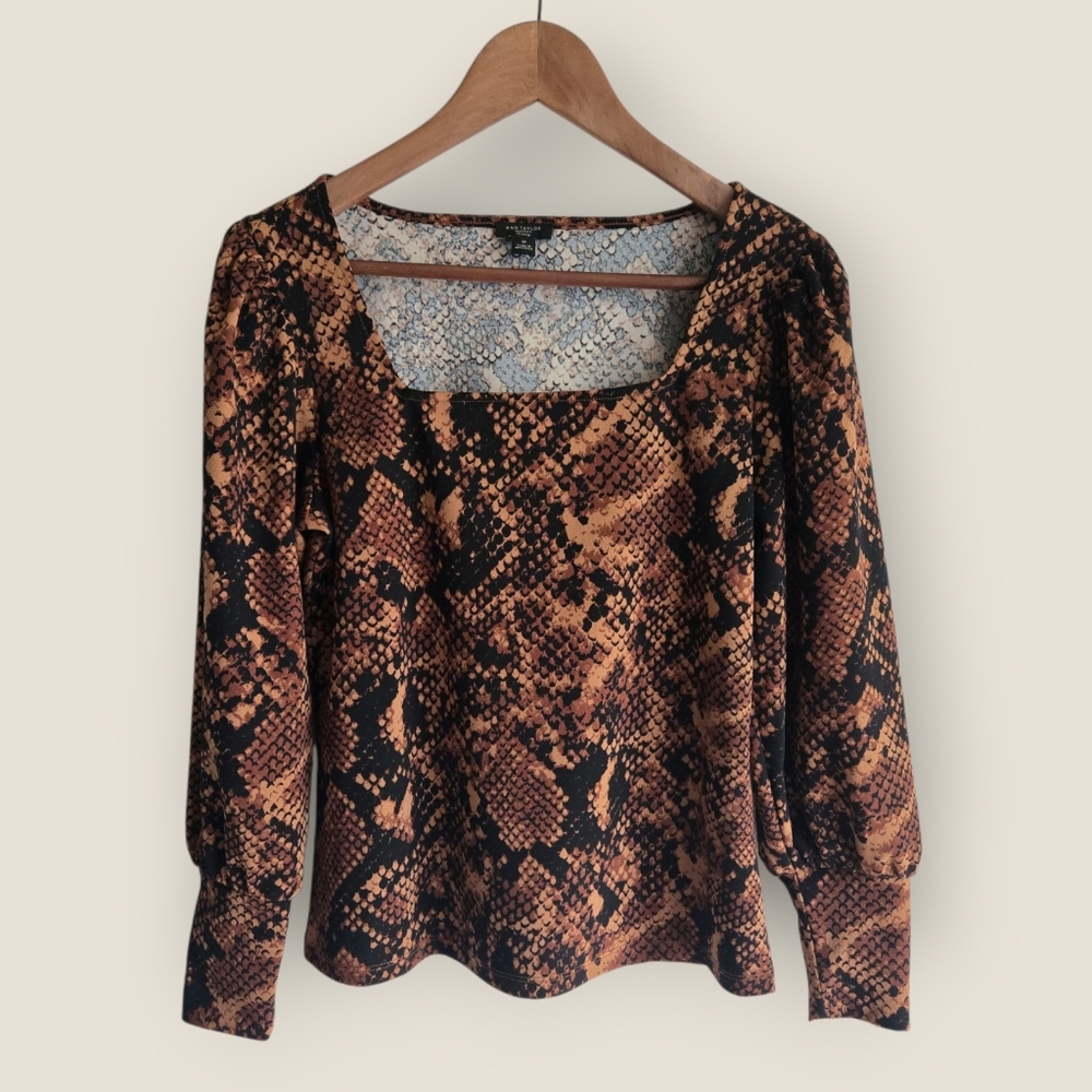 Ann Taylor Black and Brown Snake Print Blouse Animal Print Y2k Festival Whimsy